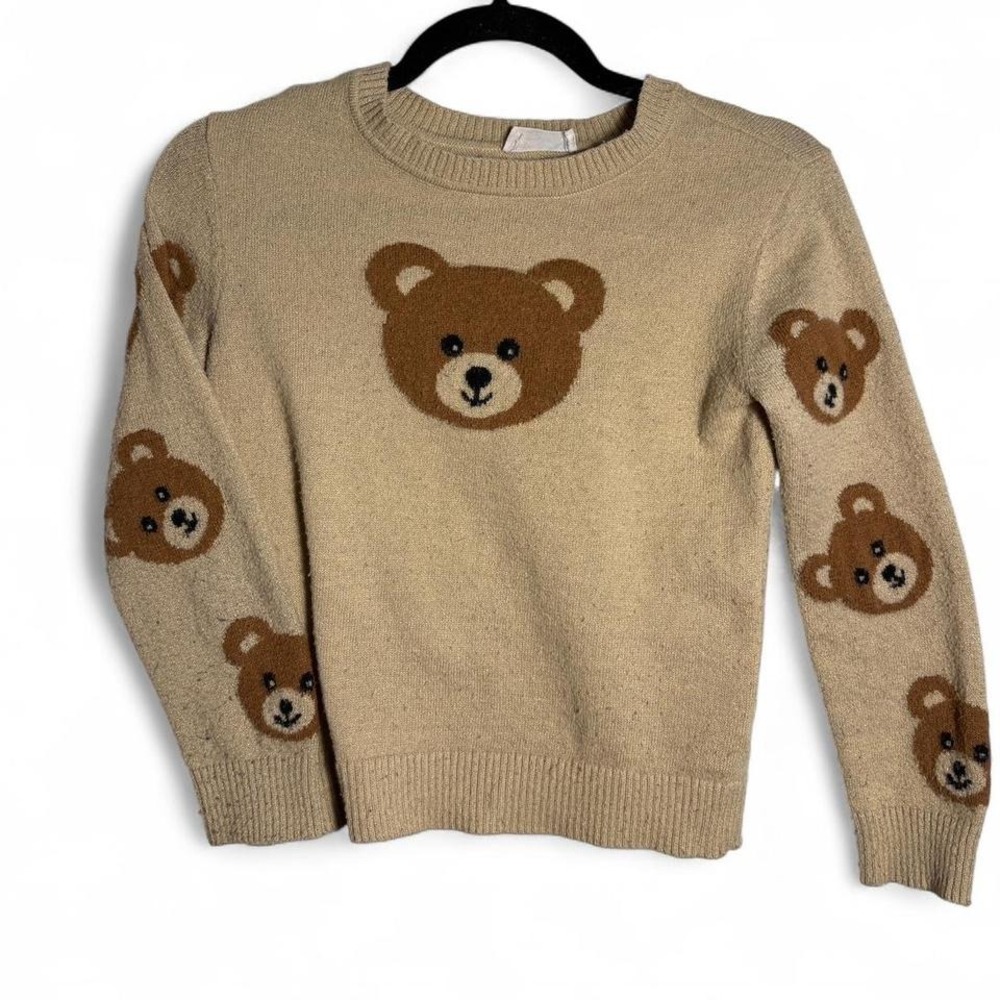 Amy Byer size M (10-12) or women's XS or S cream and brown teddy bear sweater
